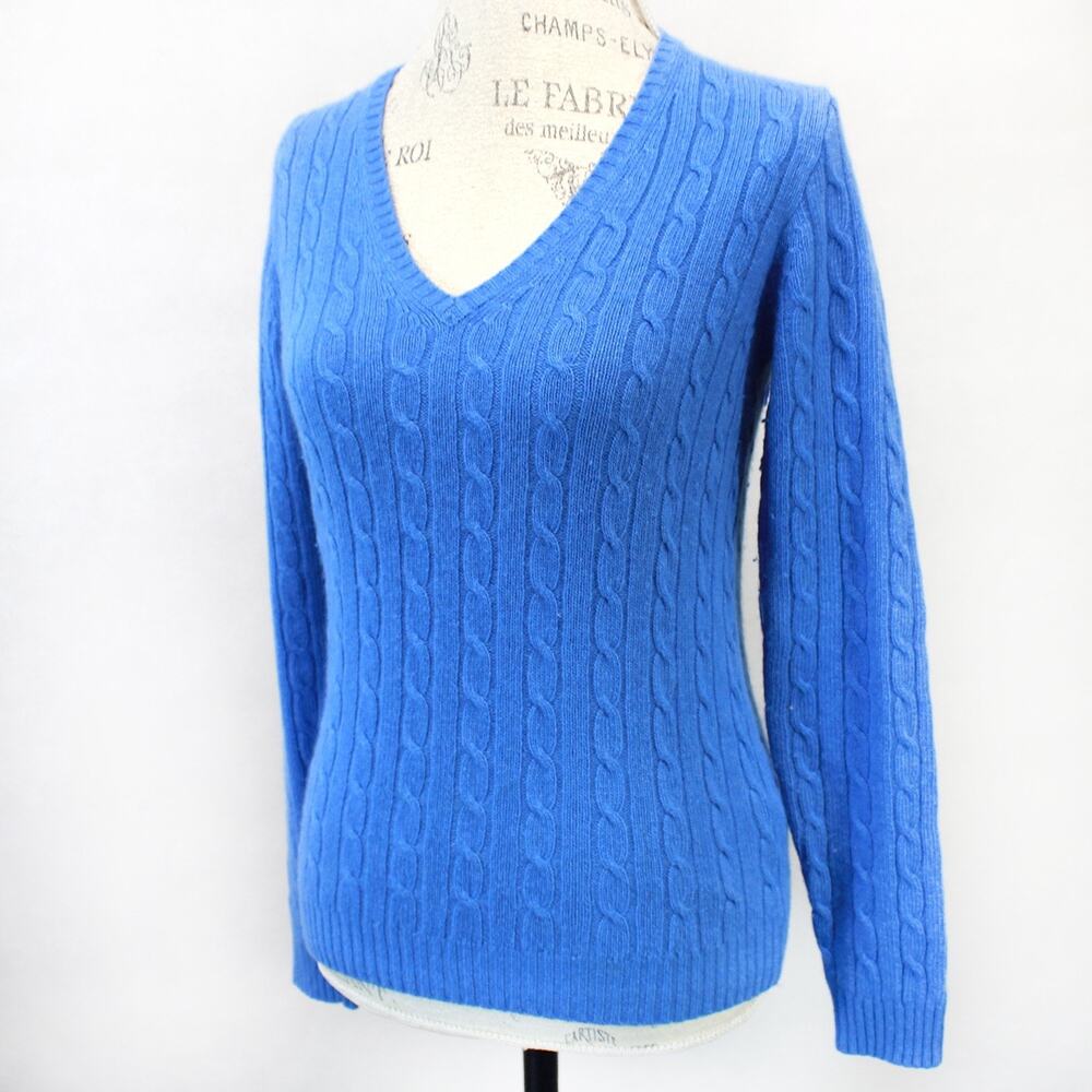 J.Crew Cable Knit Blue Sweater Pullover Merino Wool Blend Cozy Minimalist Medium